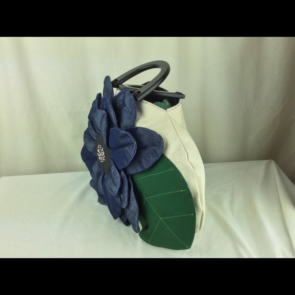 HandMade OOAK 3D big denim flower canvas bag - Picture 7 of 7